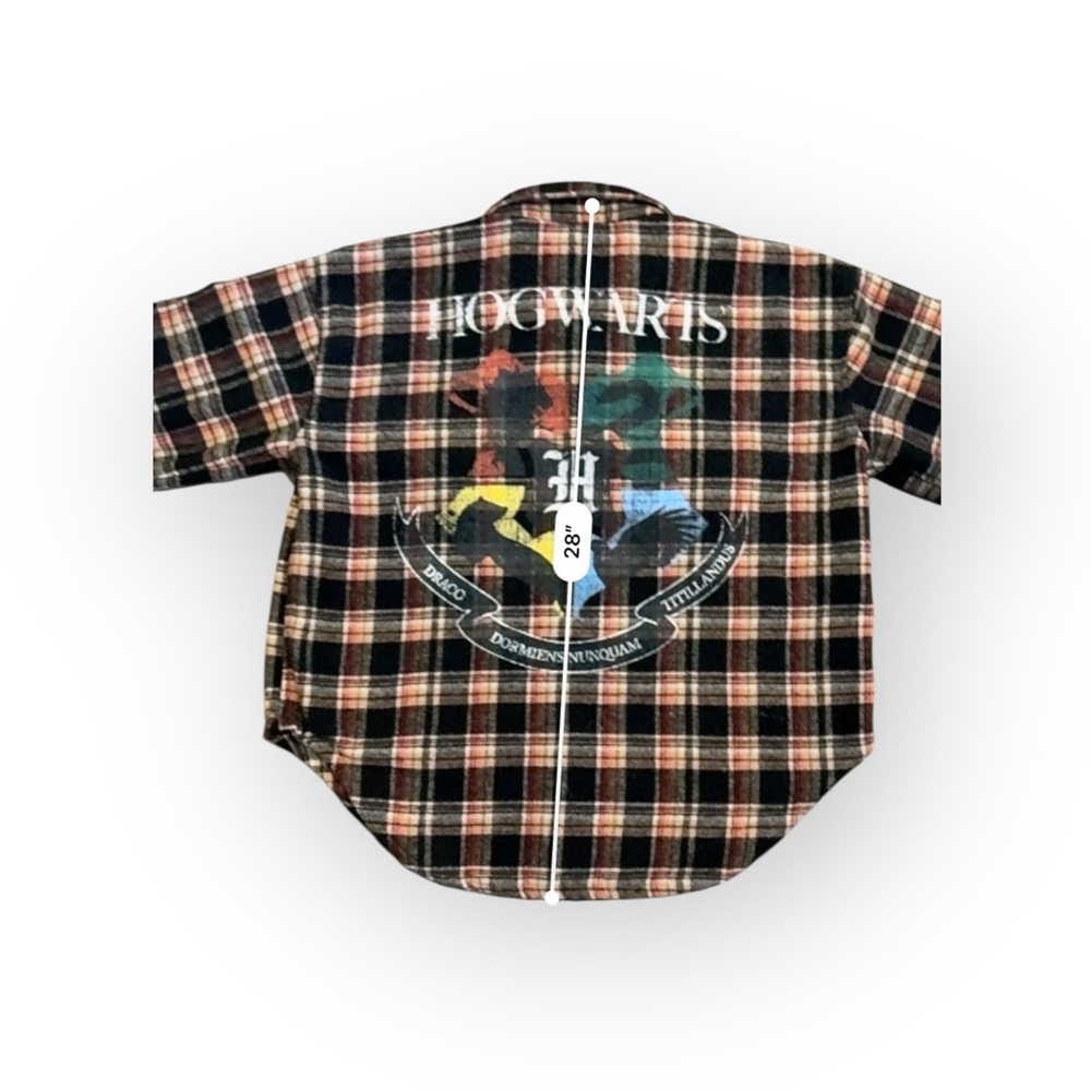 HARRY POTTER Womens HOGWARTS Flannel Plaid Pocket Shirt Jacket Wool Blend Sz M​​ - Picture 5 of 12